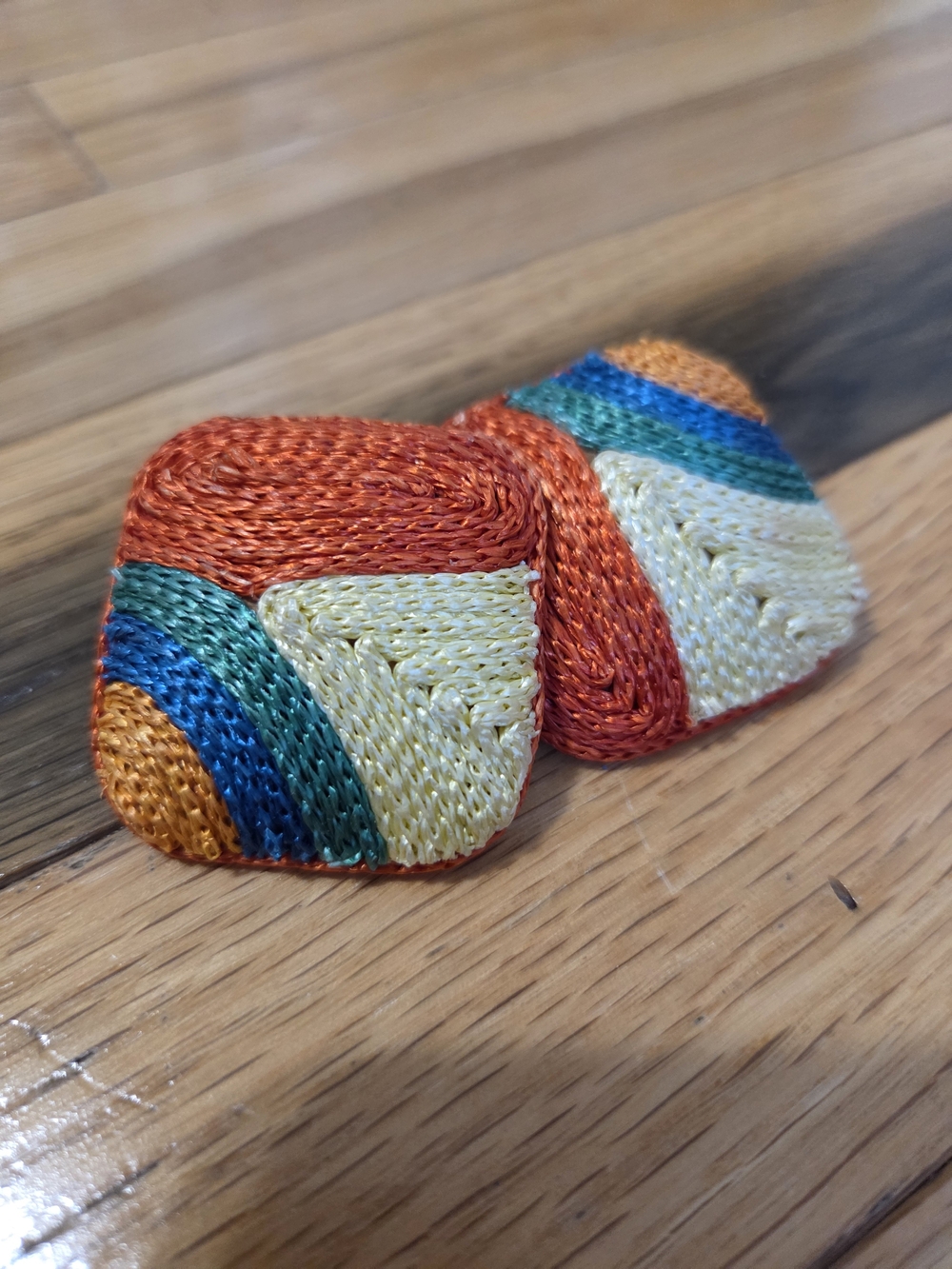 1970s Colorful Woven Statement Earrings — Yellow, Orange, Blue & Green